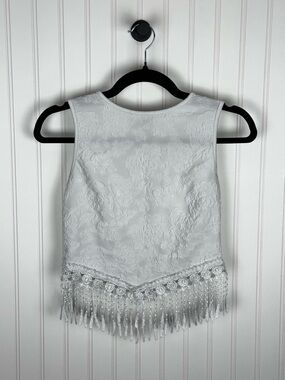 SHEIN White Textured Lace Fringe Crop Top Boho Festival Sleeveless Medium